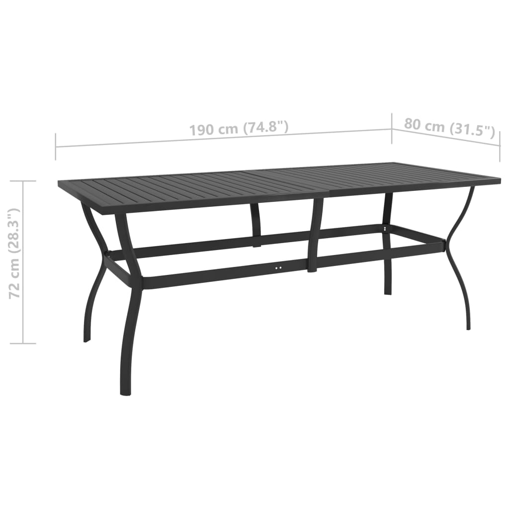 vidaXL Zahradní stůl antracitový 190 x 80 x 72 cm ocel