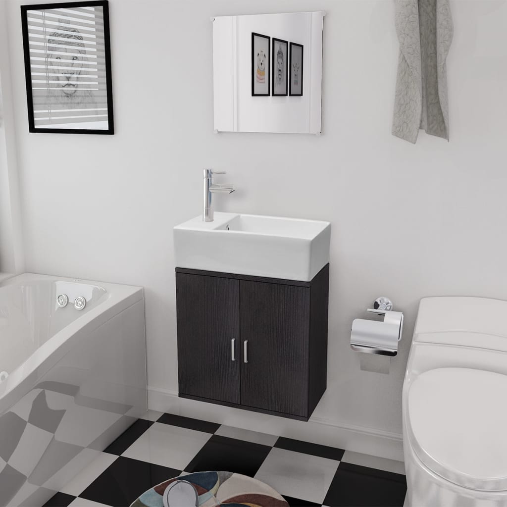 vidaXL 3dílný set koupelnového nábytku a umyvadla černý