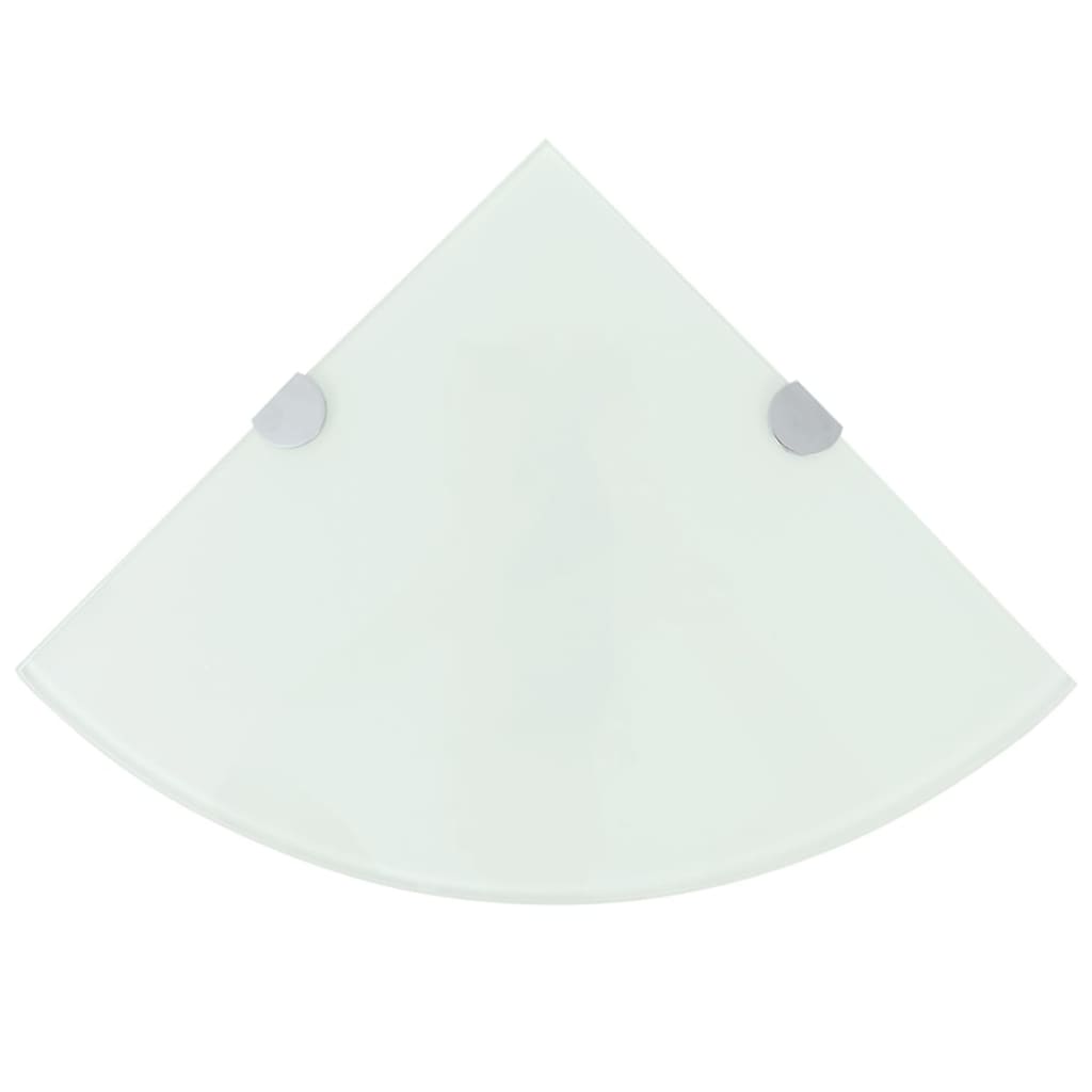 vidaXL Rohová police s chromovými podpěrami sklo bílá 25x25 cm