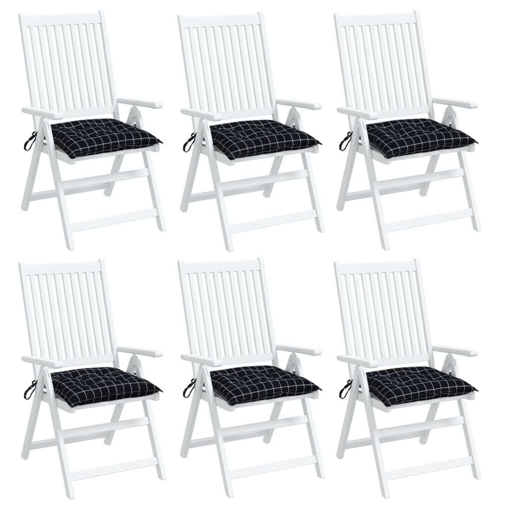 vidaXL Podušky na židli 6 ks černé kárované 40 x 40 x 7 cm textil