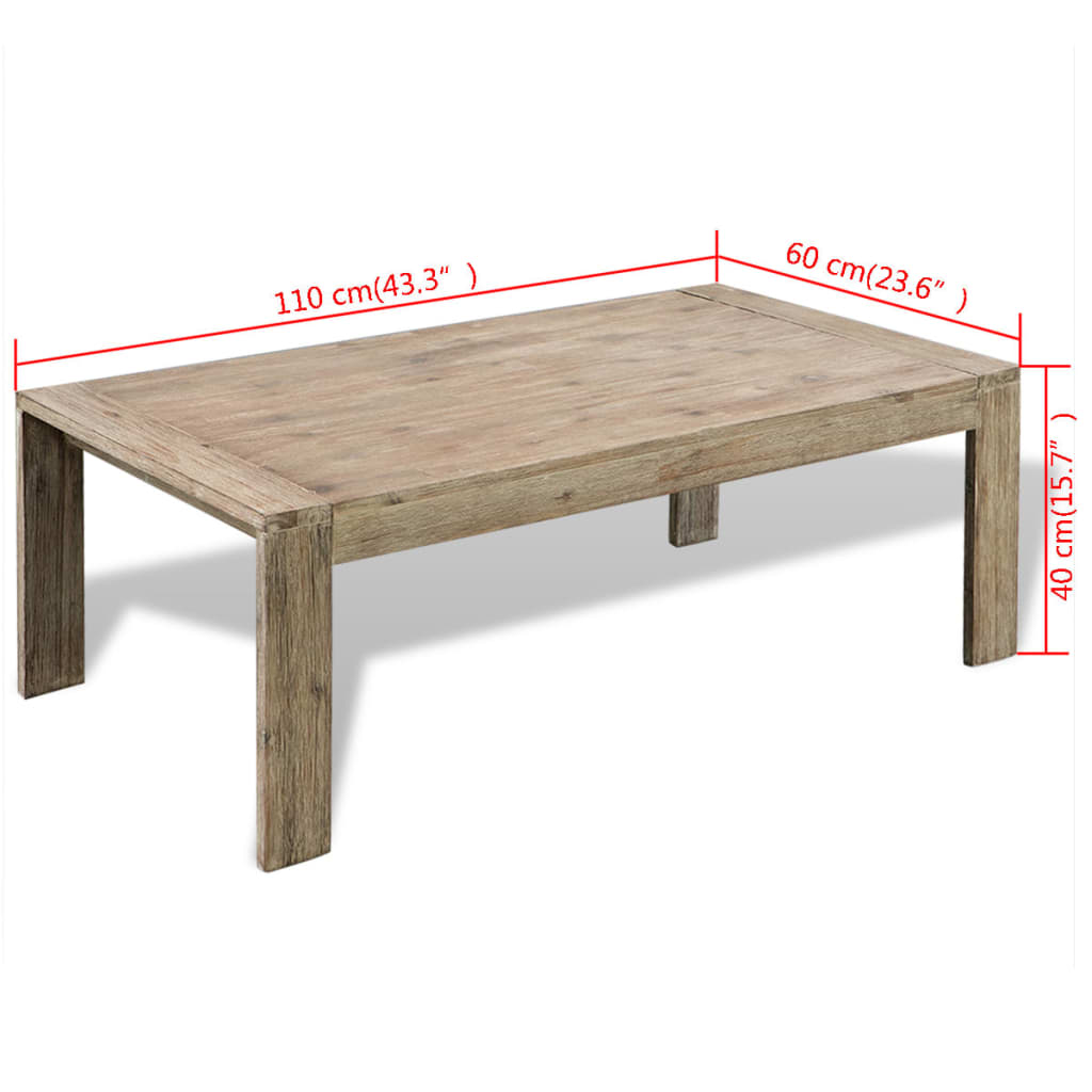 vidaXL Konferenční stolek, kartáčované masivní akáciové dřevo 110x60x40 cm