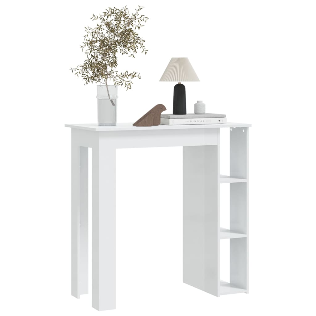 vidaXL Barový stůl s regálem bílý lesklý 102x50x103,5 cm dřevotříska