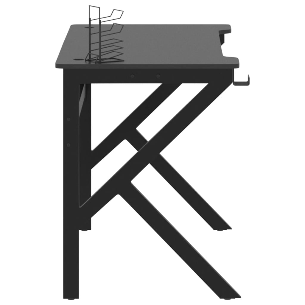 vidaXL Herní stůl s nohami ve tvaru K černý 110 x 60 x 75 cm