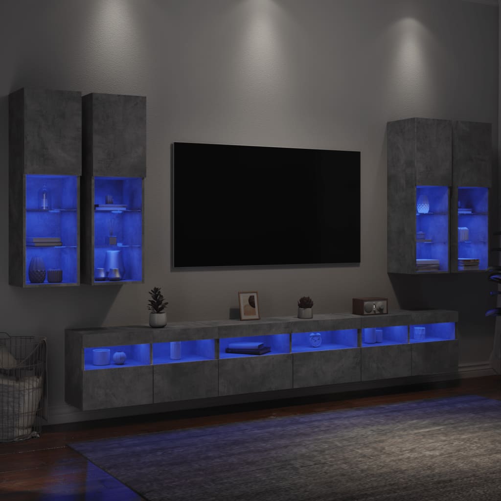 vidaXL 7dílná obývací stěna s LED osvětlením betonově šedá
