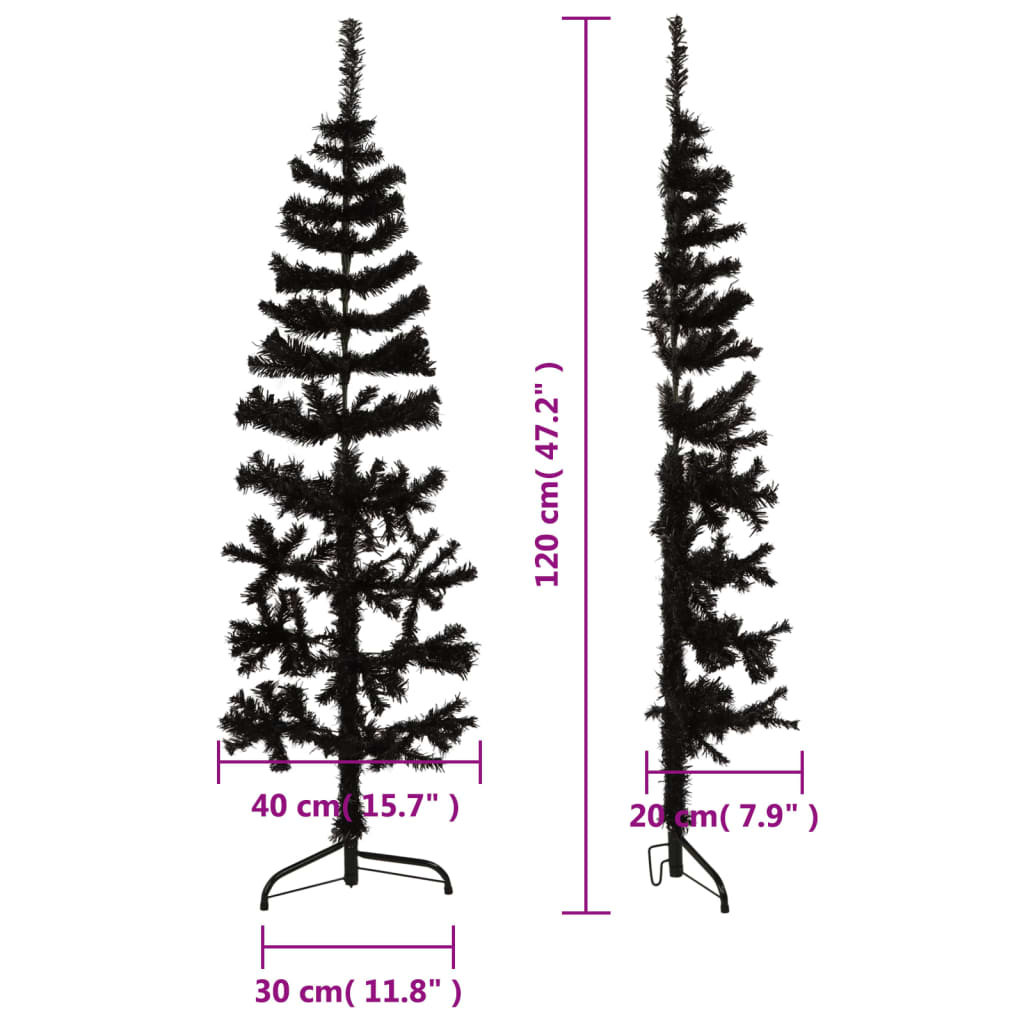 vidaXL Úzký umělý poloviční vánoční stromek se stojanem černý 120 cm