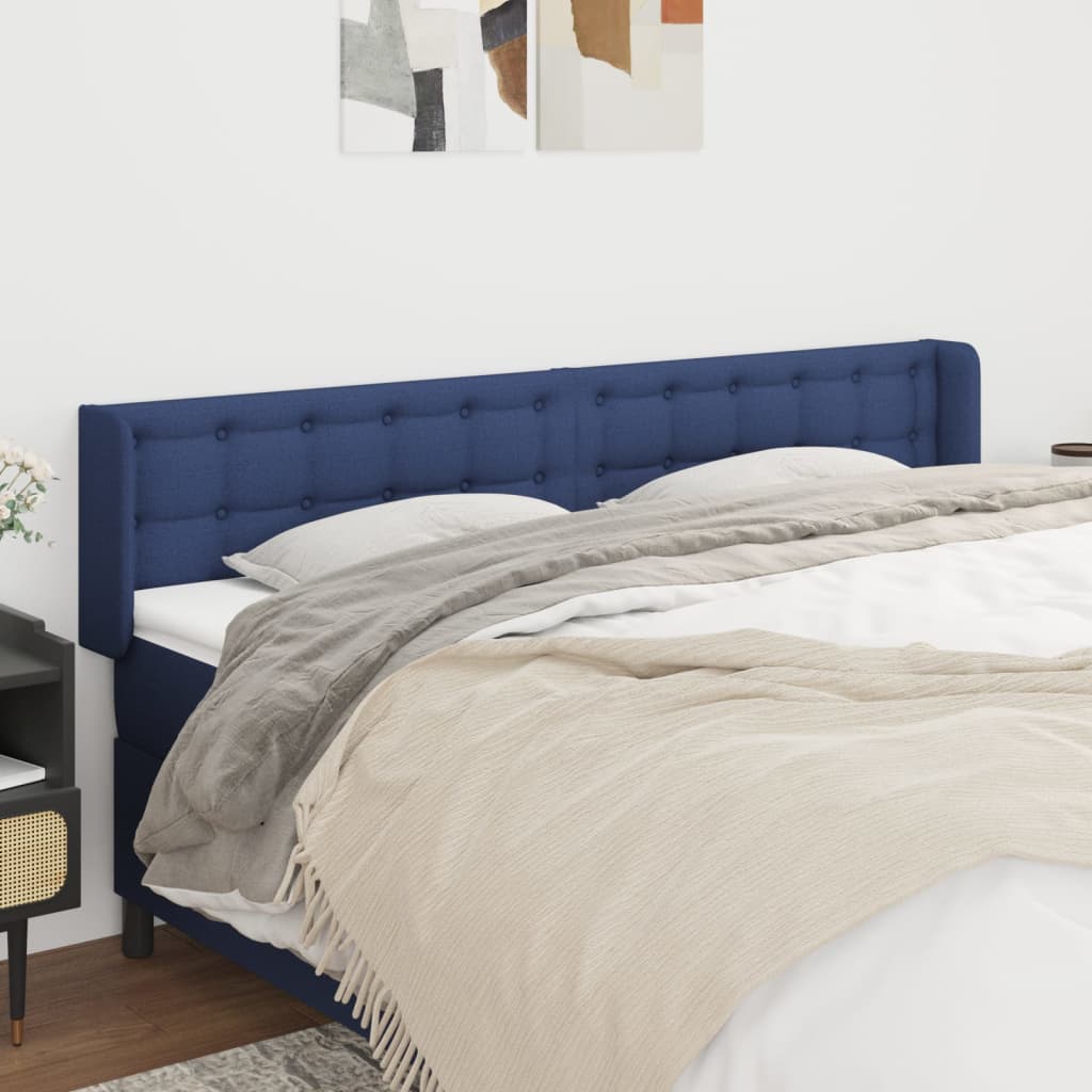 vidaXL Čelo postele typu ušák modré 203 x 16 x 78/88 cm textil