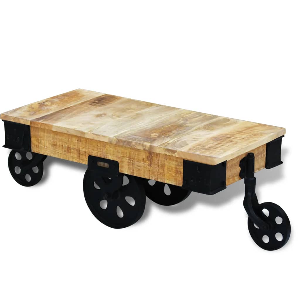 vidaXL Konferenční stolek s kolečky, hrubé mangovníkové dřevo