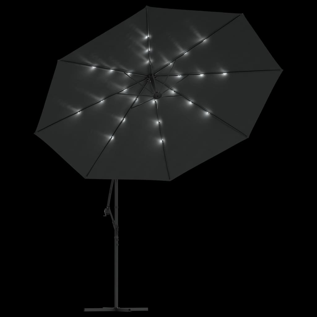 vidaXL Konzolový slunečník s LED světly kovová tyč 350 cm antracitový