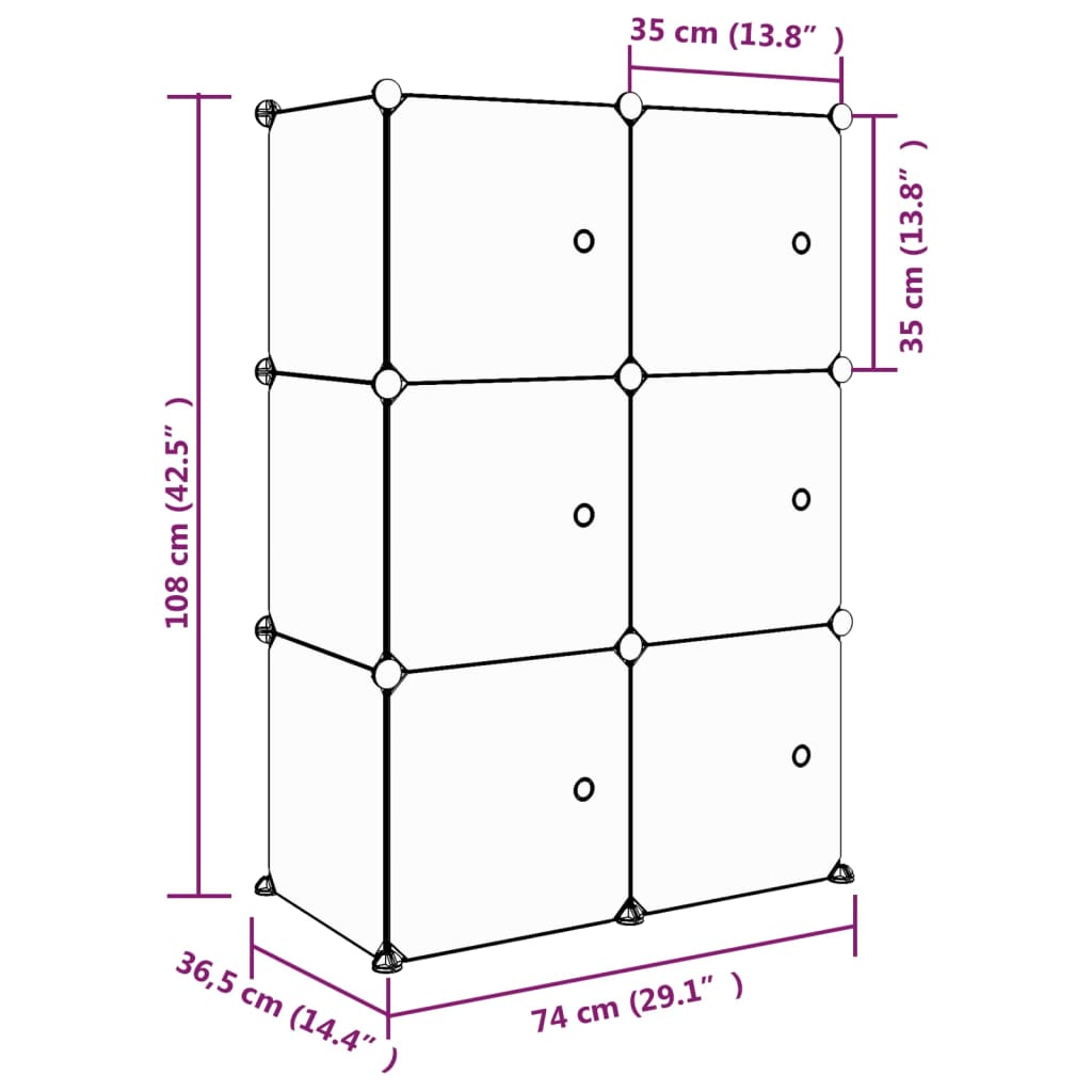 vidaXL Dětská modulární skříň s 6 úložnými boxy růžová PP