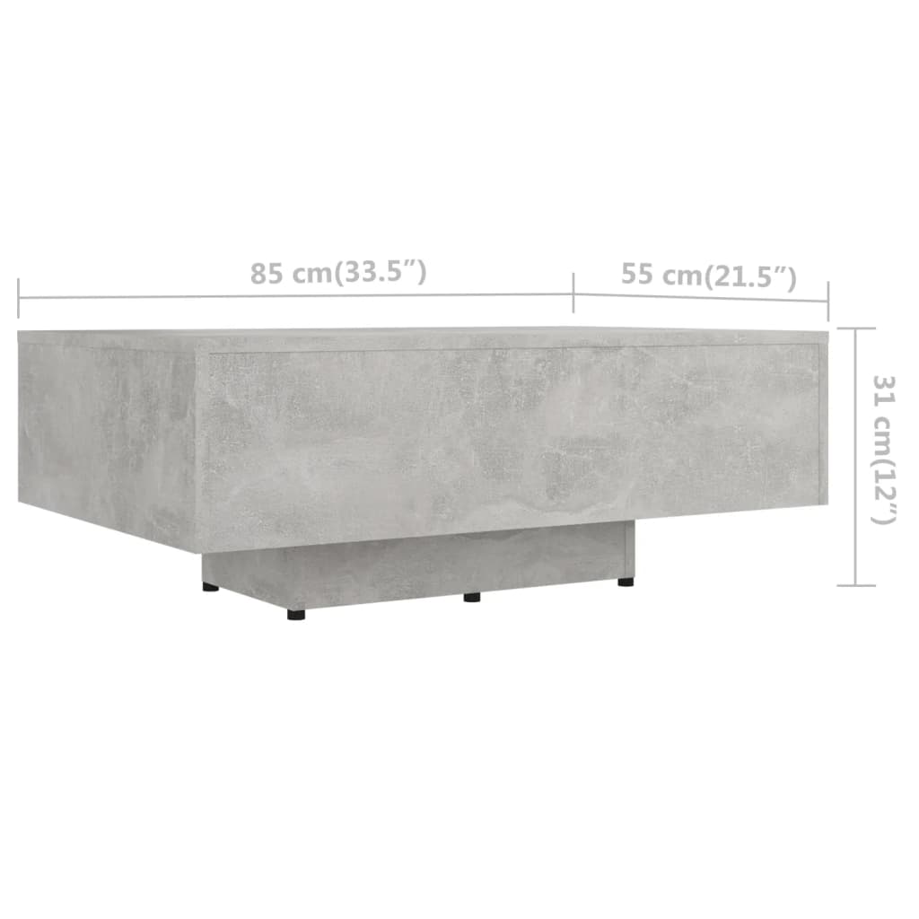 vida XL Konferenční stolek betonově šedý 85 x 55 x 31 cm dřevotříska