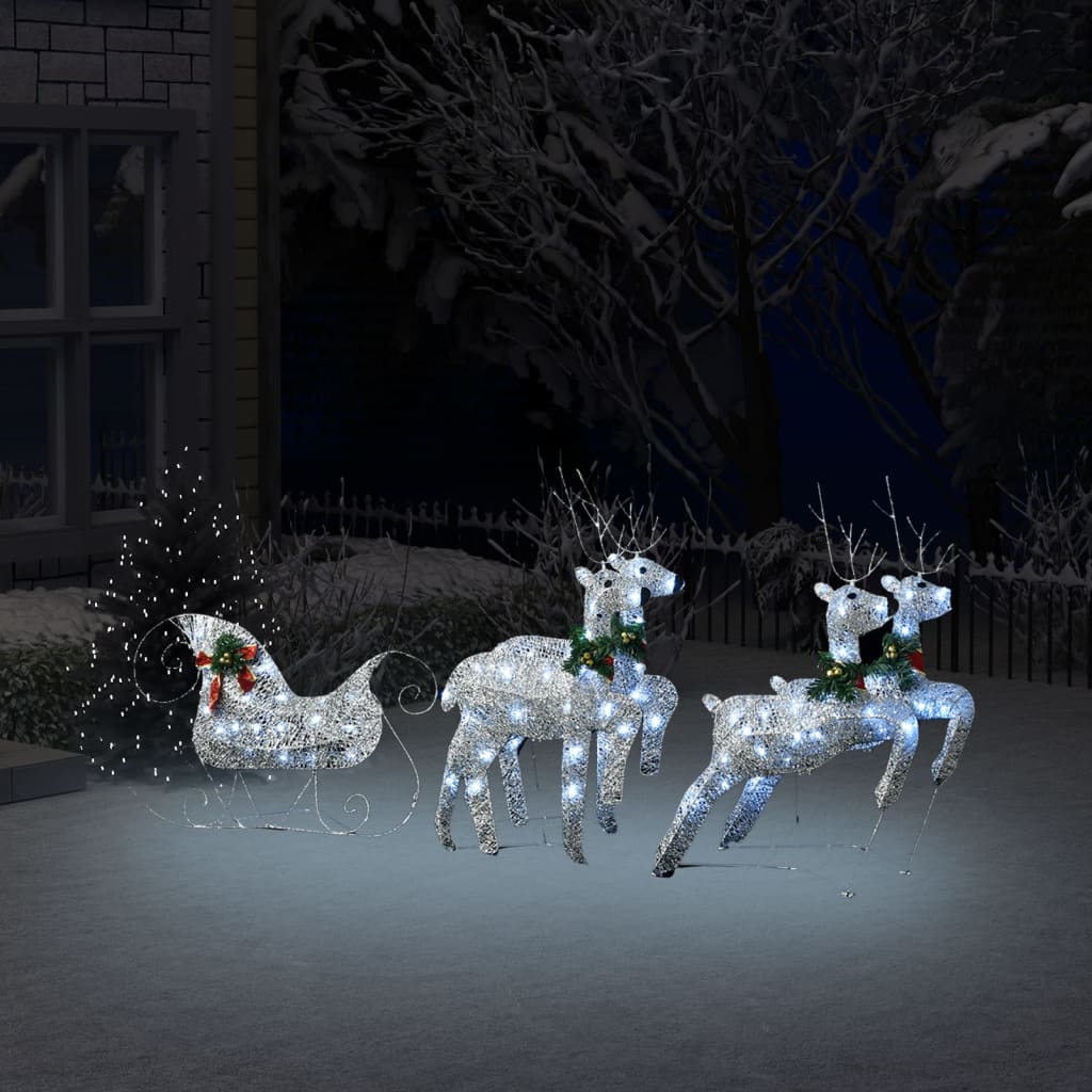 vidaXL Vánoční dekorace sobi se sáněmi 100 LED diod venkovní stříbrní