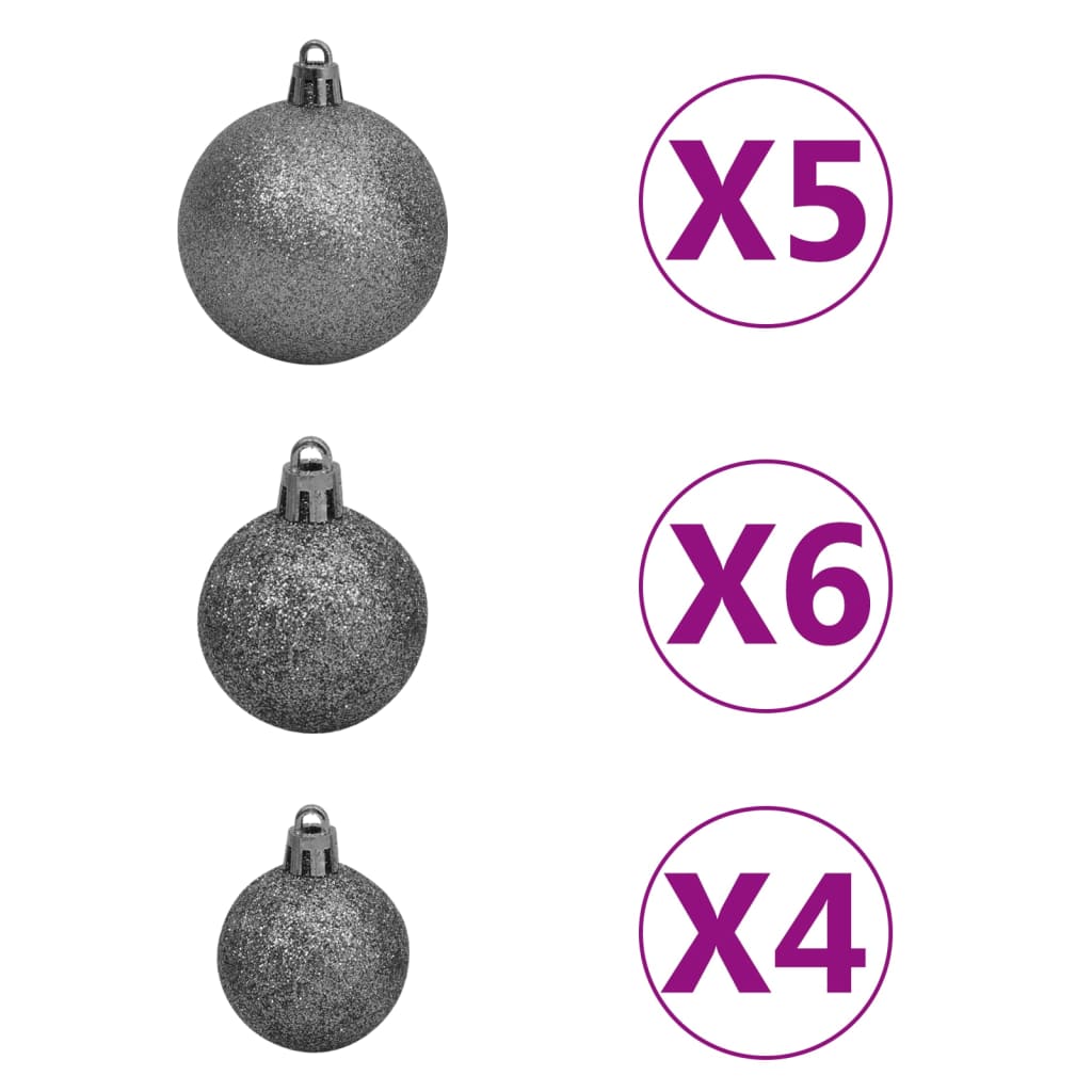 vidaXL Obrácený umělý vánoční stromek s LED a sadou koulí 180 cm