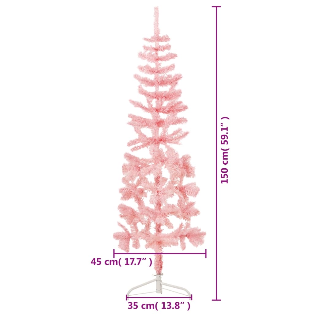 vidaXL Úzký umělý poloviční vánoční stromek se stojanem růžový 150 cm