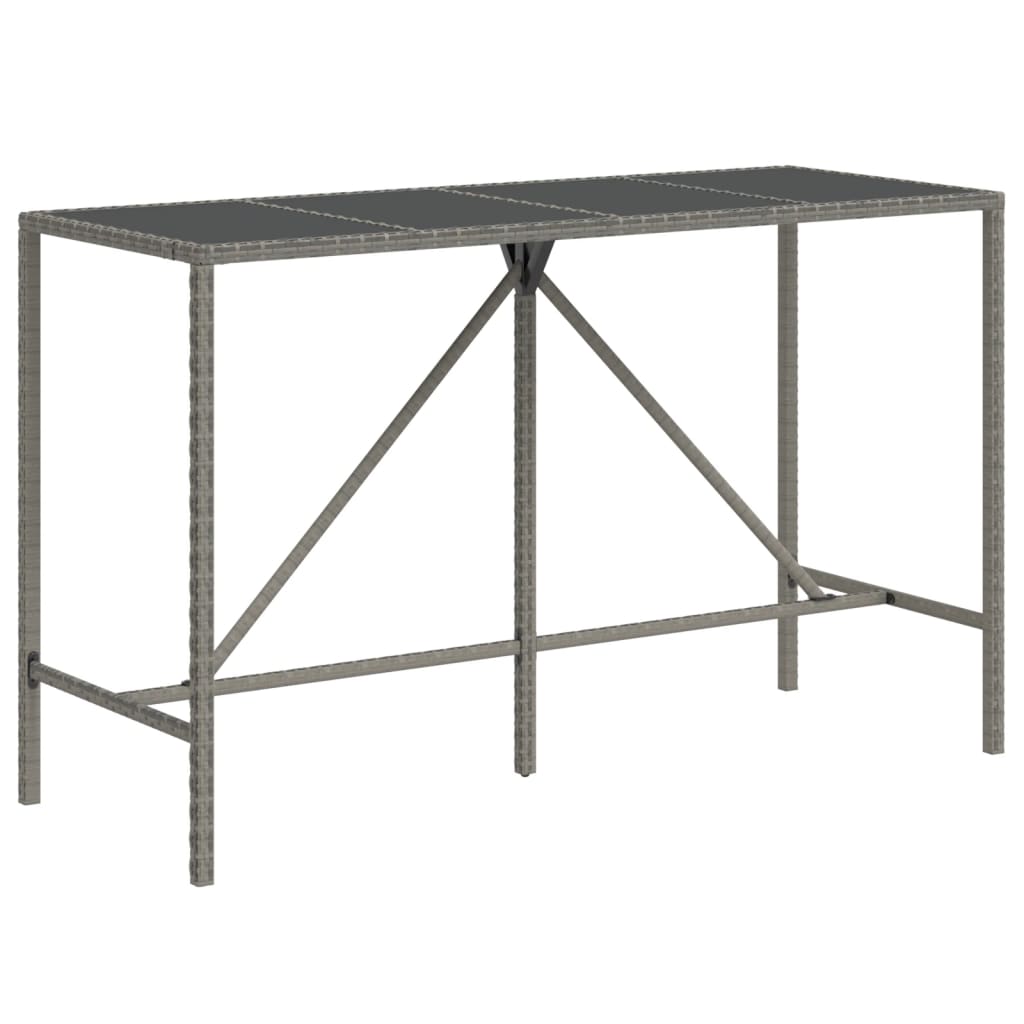 vidaXL Barový stůl se skleněnou deskou šedý 180x70x110 cm polyratan