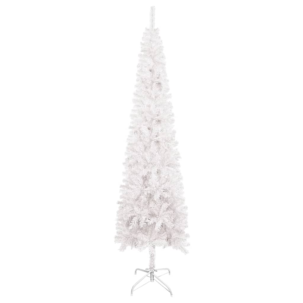 vidaXL Úzký vánoční stromek s LED osvětlením a sadou koulí bílý 180 cm