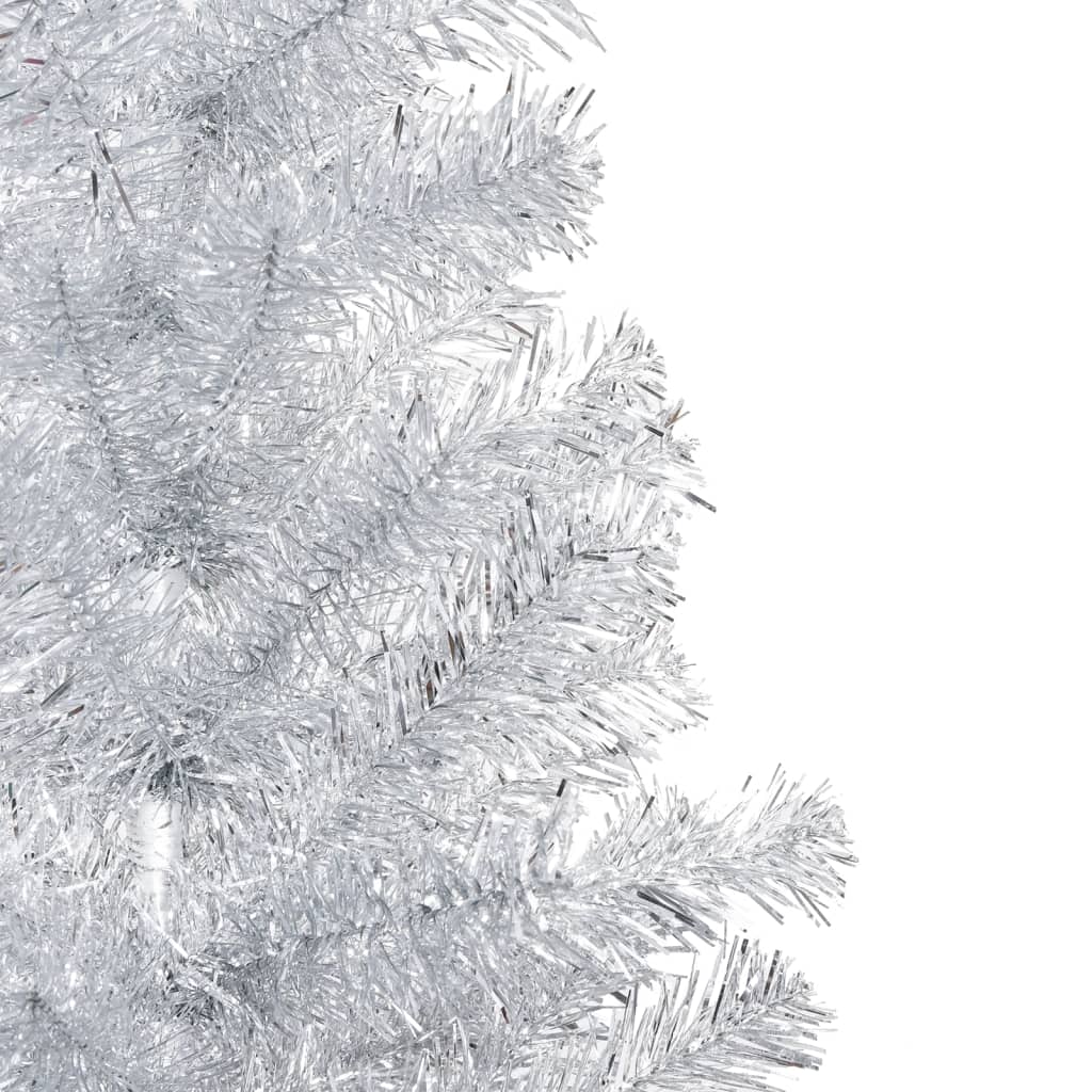 vidaXL Umělý vánoční stromek s LED a sadou koulí stříbrný 150 cm PET