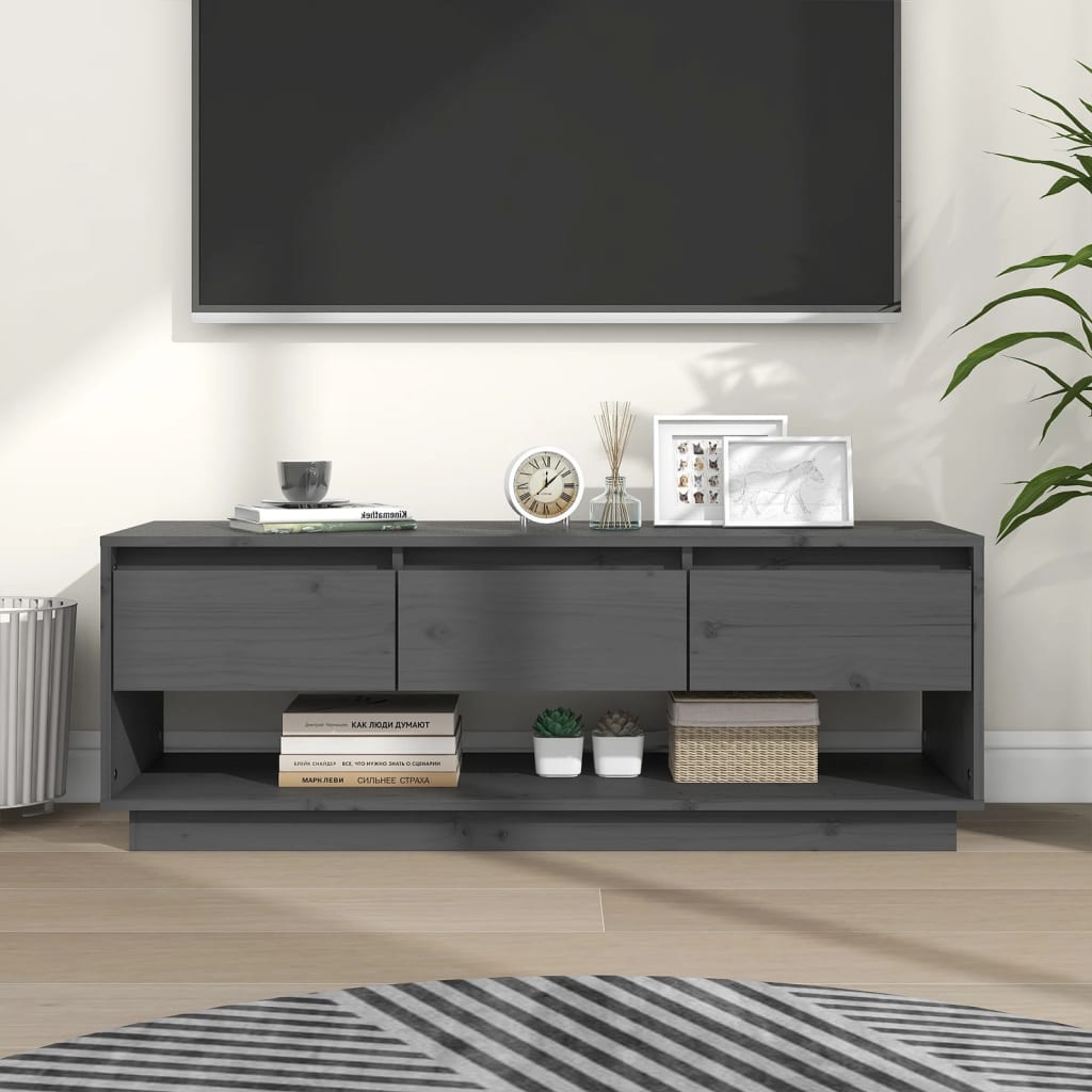 vidaXL TV skříňka šedá 110,5 x 34 x 40 cm masivní borové dřevo