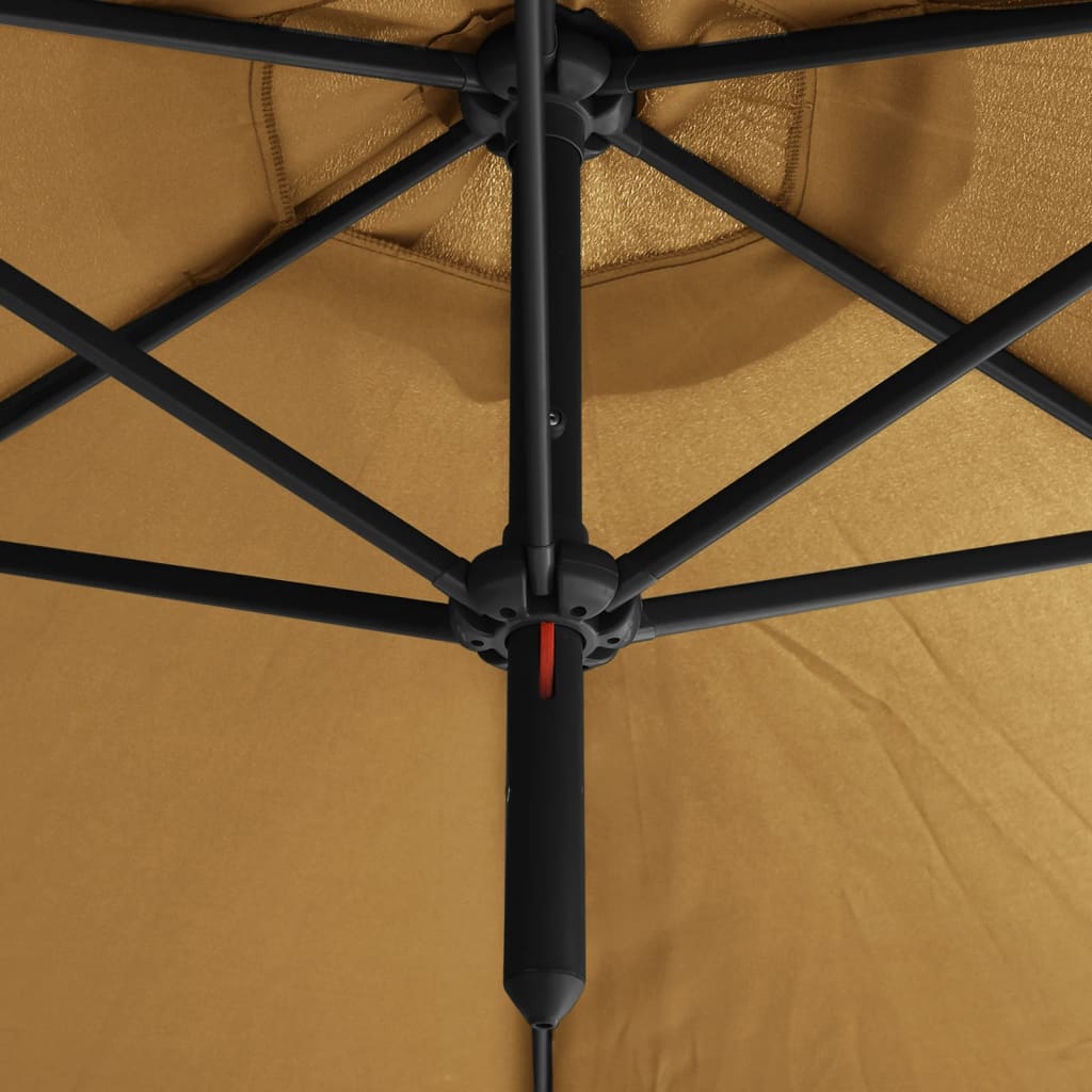 vidaXL Dvojitý slunečník s ocelovou tyčí taupe 600 cm
