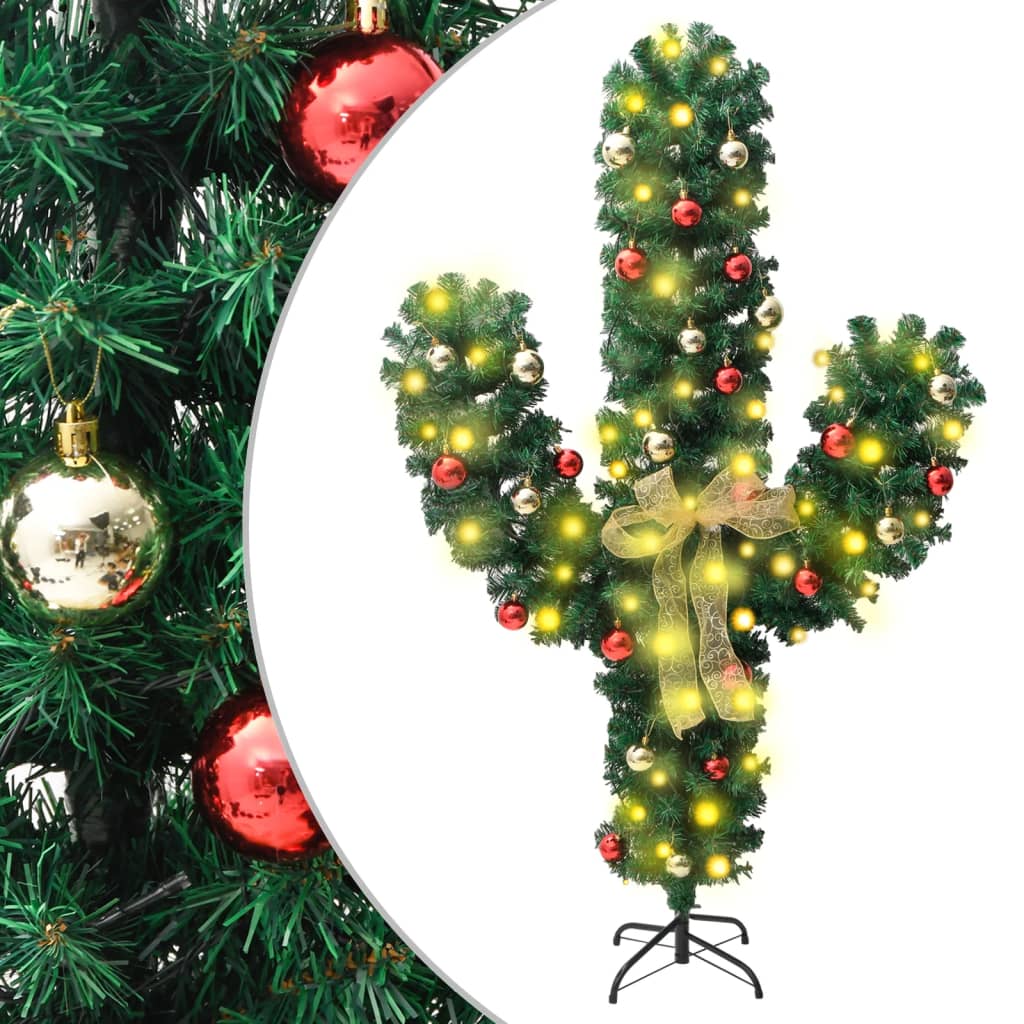 vidaXL Vánoční kaktus se stojanem a LED zelený 150 cm PVC