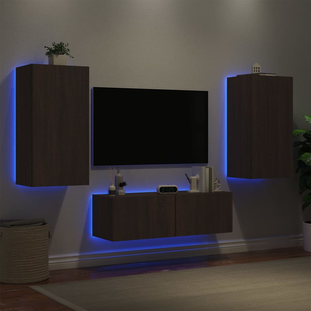 vidaXL 3dílná obývací stěna s LED osvětlením hnědý dub