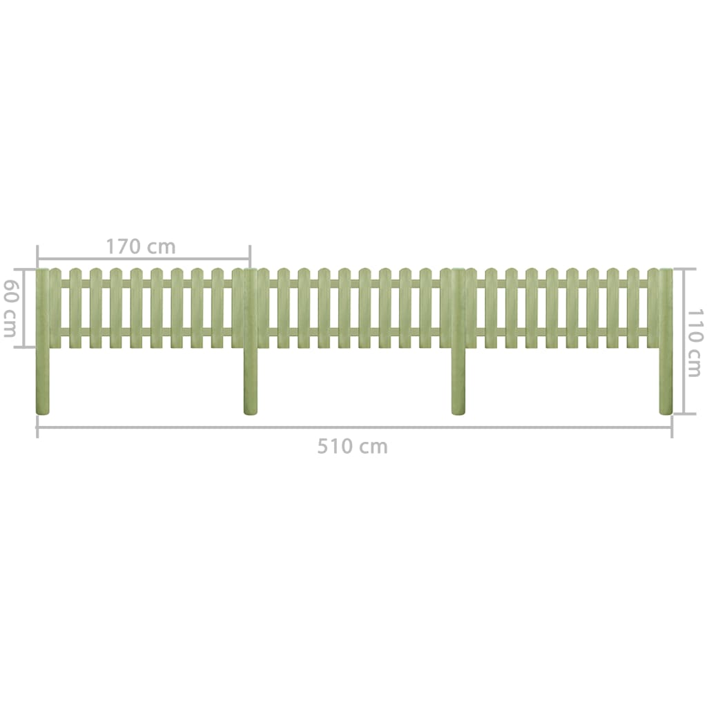 vidaXL Laťkový plot impregnovaná borovice 5,1 m 110 cm 6/9 cm