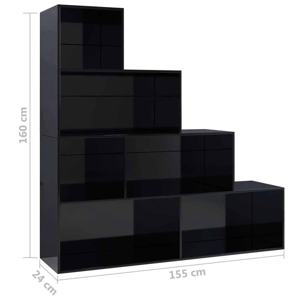 vidaXL Knihovna/zástěna černá vysoký lesk 155x24x160 cm dřevotříska