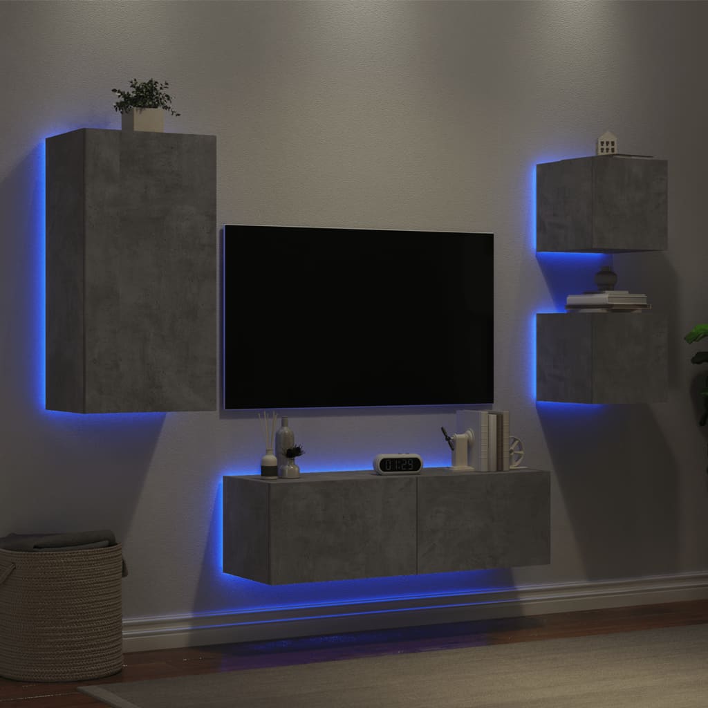vidaXL 4dílná obývací stěna s LED osvětlením betonově šedá