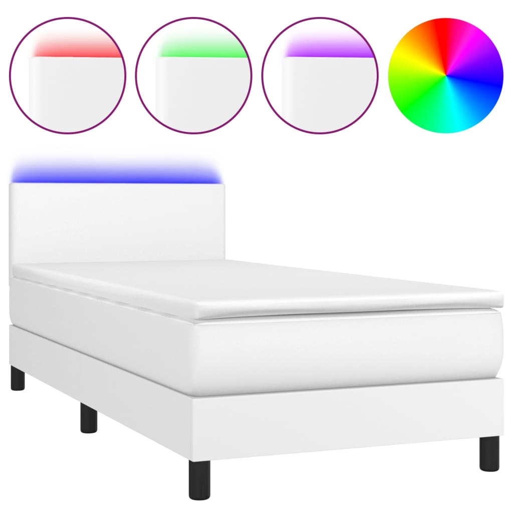vidaXL Box spring postel s matrací a LED bílá 100x200 cm umělá kůže