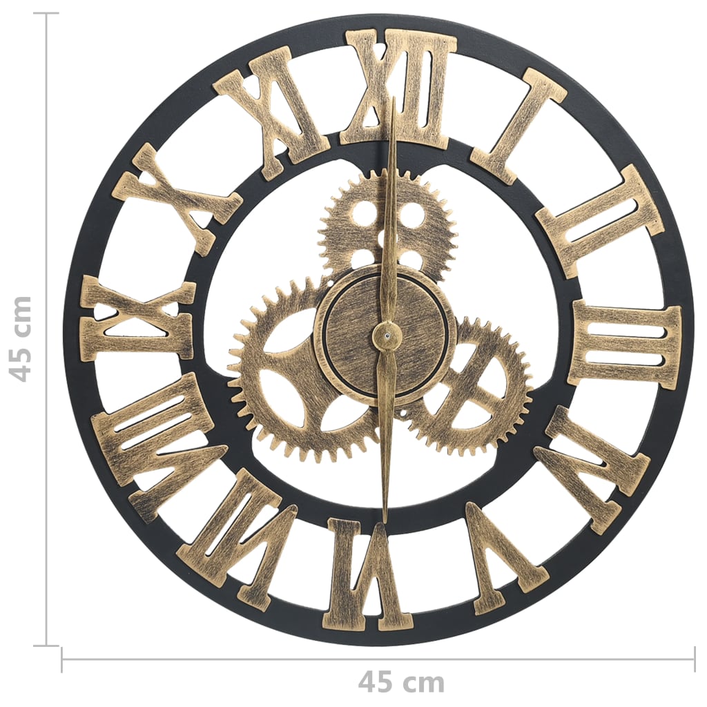 vidaXL Nástěnné hodiny zlatočerné 45 cm MDF