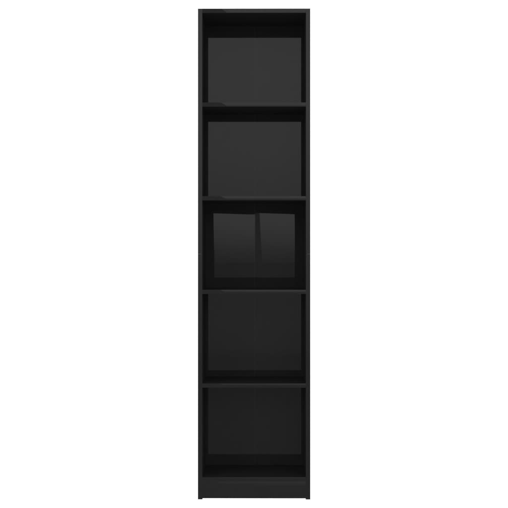 vidaXL Knihovna s 5 policemi černá vysoký lesk 40x24x175cm dřevotříska