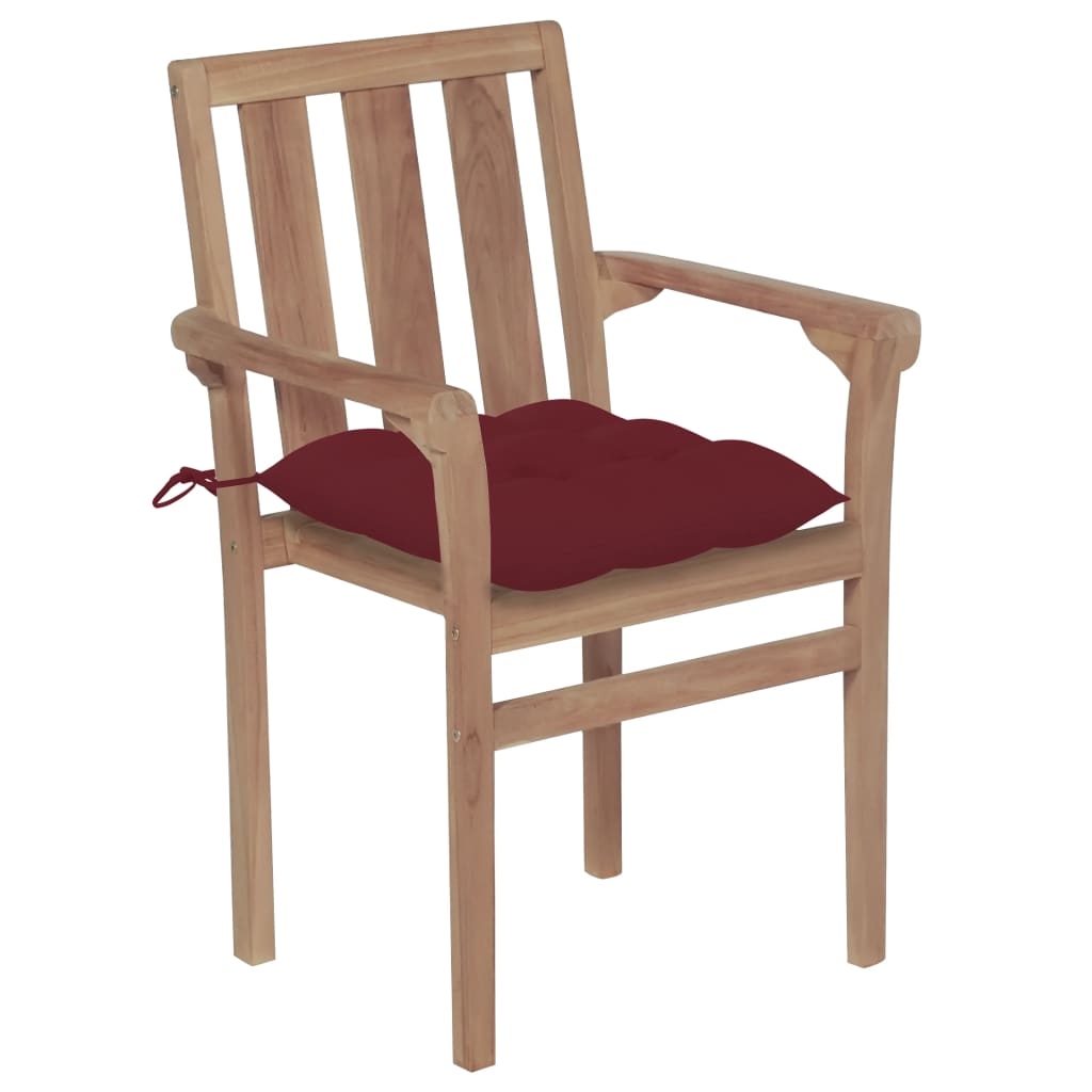 vidaXL Zahradní židle 2 ks vínové podušky masivní teakové dřevo