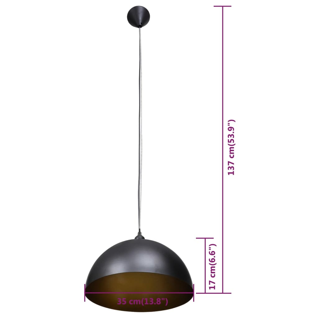 vidaXL Stropní lampa polokoule 2 ks s nastavitelnou výškou černá