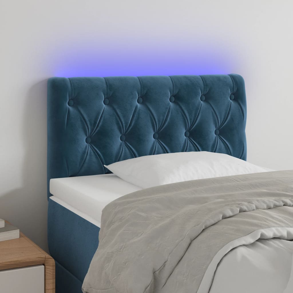 vidaXL Čelo postele s LED tmavě modré 80 x 7 x 78/88 cm samet