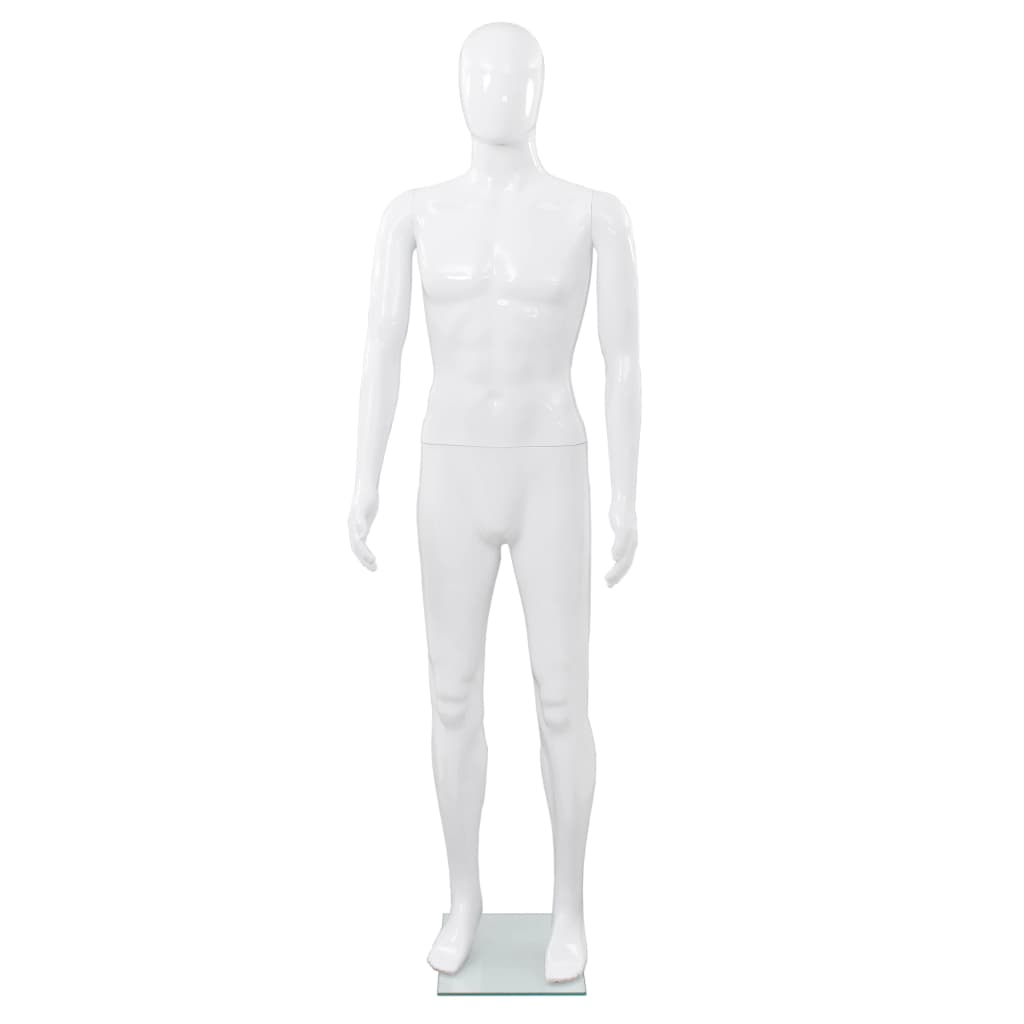 vidaXL Pánská figurína celá postava základna ze skla lesklá bílá 185cm