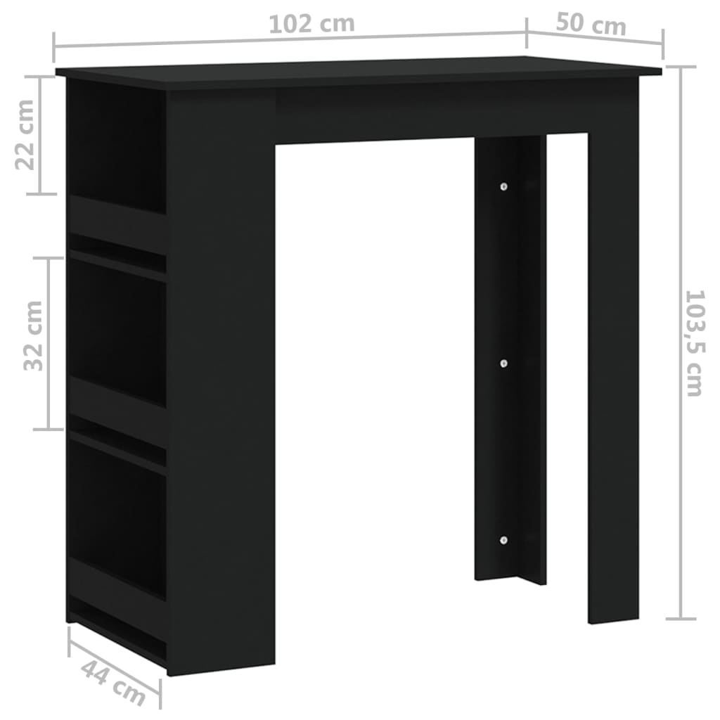 vidaXL Barový stůl s úložným regálem černý 102x50x103,5 cm dřevotříska