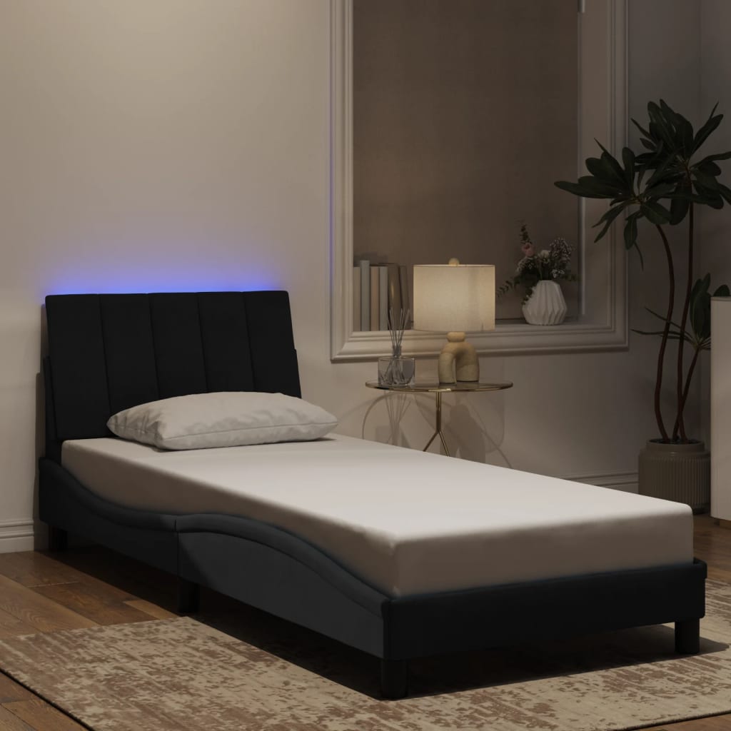 vidaXL Rám postele s LED osvětlením černý 90 x 200 cm samet
