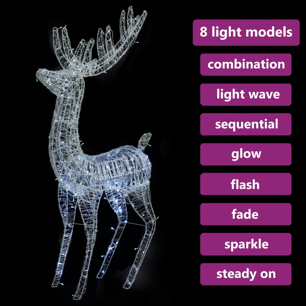 vidaXL XXL Akrylový vánoční sob 250 LED 180 cm studené bílé světlo