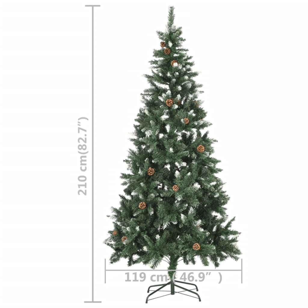 vidaXL Umělý vánoční stromek s LED osvětlením a šiškami 210 cm