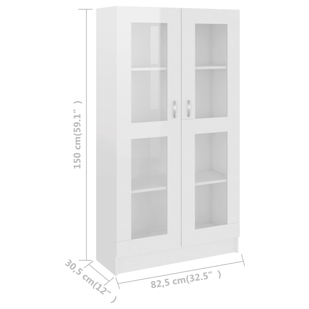 vidaXL Prosklená skříň bílá vysoký lesk 82,5x30,5x150 cm dřevotříska