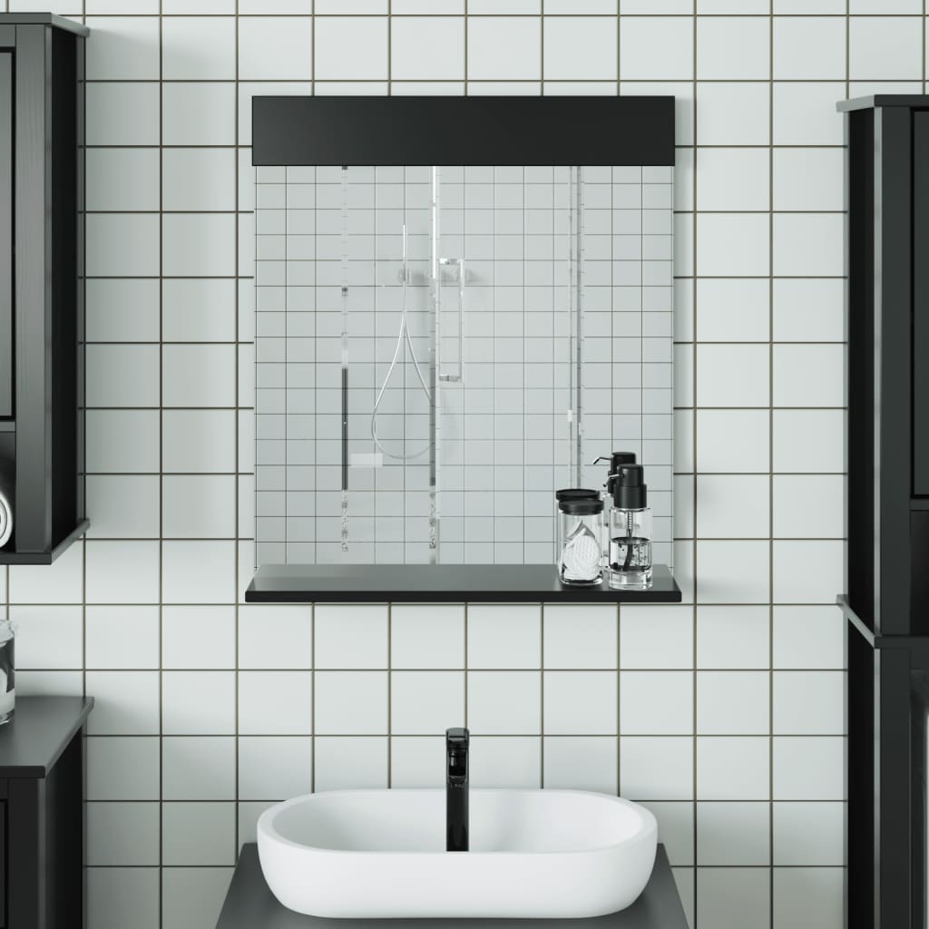 vidaXL Koupelnové zrcadlo s policí BERG černé 60x12x70cm masivní dřevo