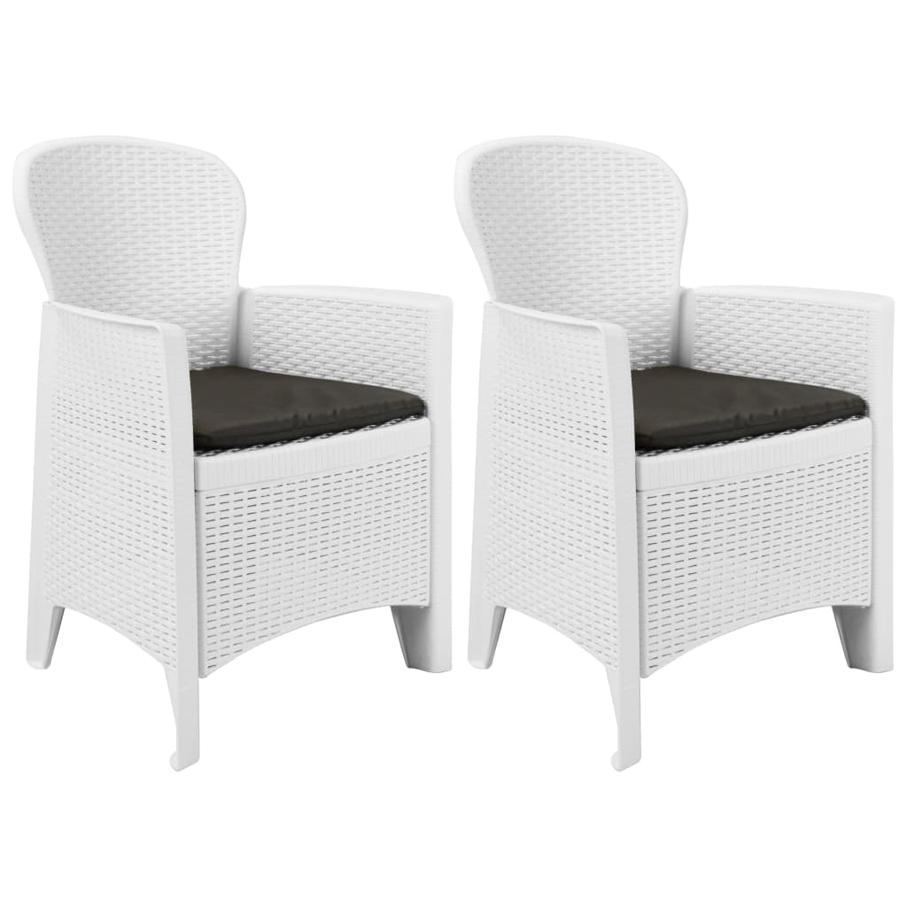 vidaXL Zahradní židle 2 ks + podušky bílé plastové ratanový vzhled