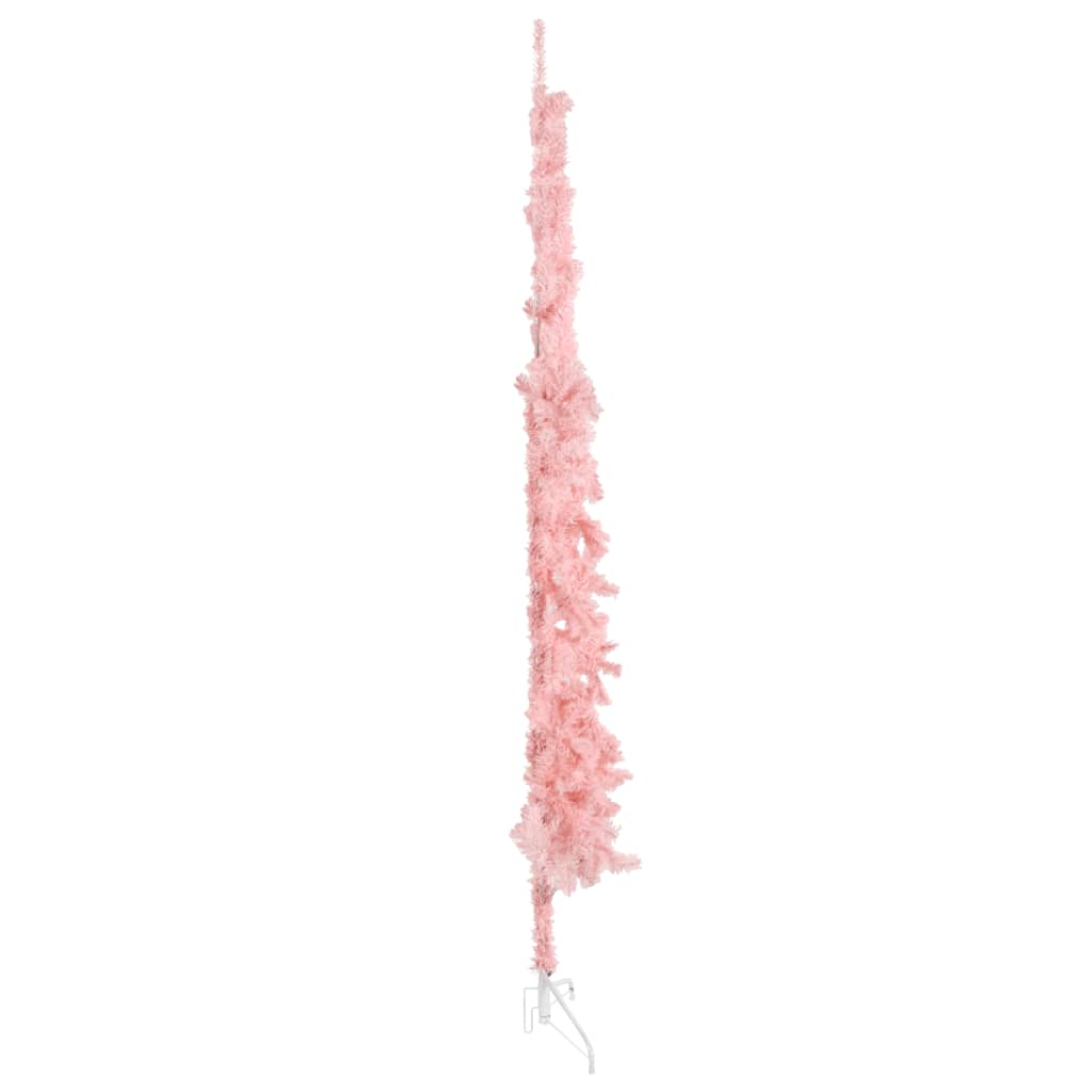 vidaXL Úzký umělý poloviční vánoční stromek se stojanem růžový 240 cm