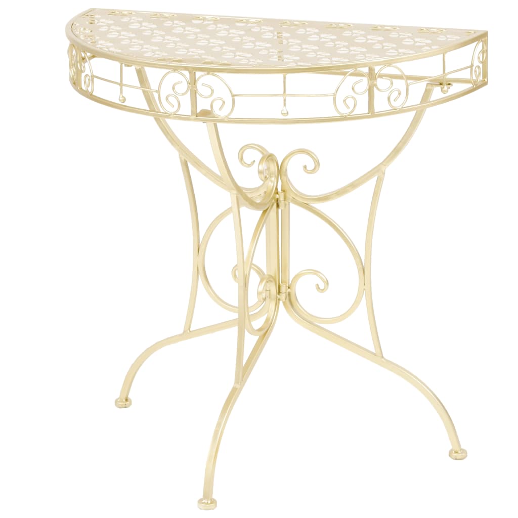 vidaXL Odkládací stolek vintage půlkruhový kovový 72x36x74 cm zlatý