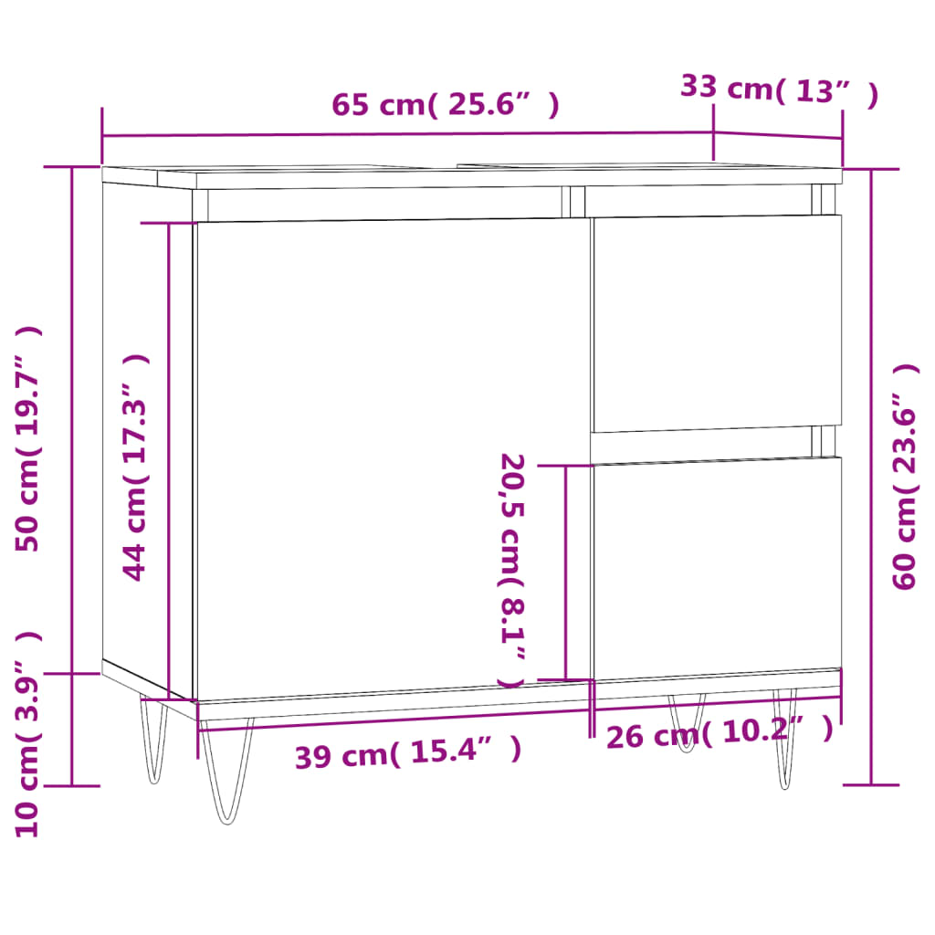vidaXL Koupelnová skříňka dub sonoma 65 x 33 x 60 cm kompozitní dřevo