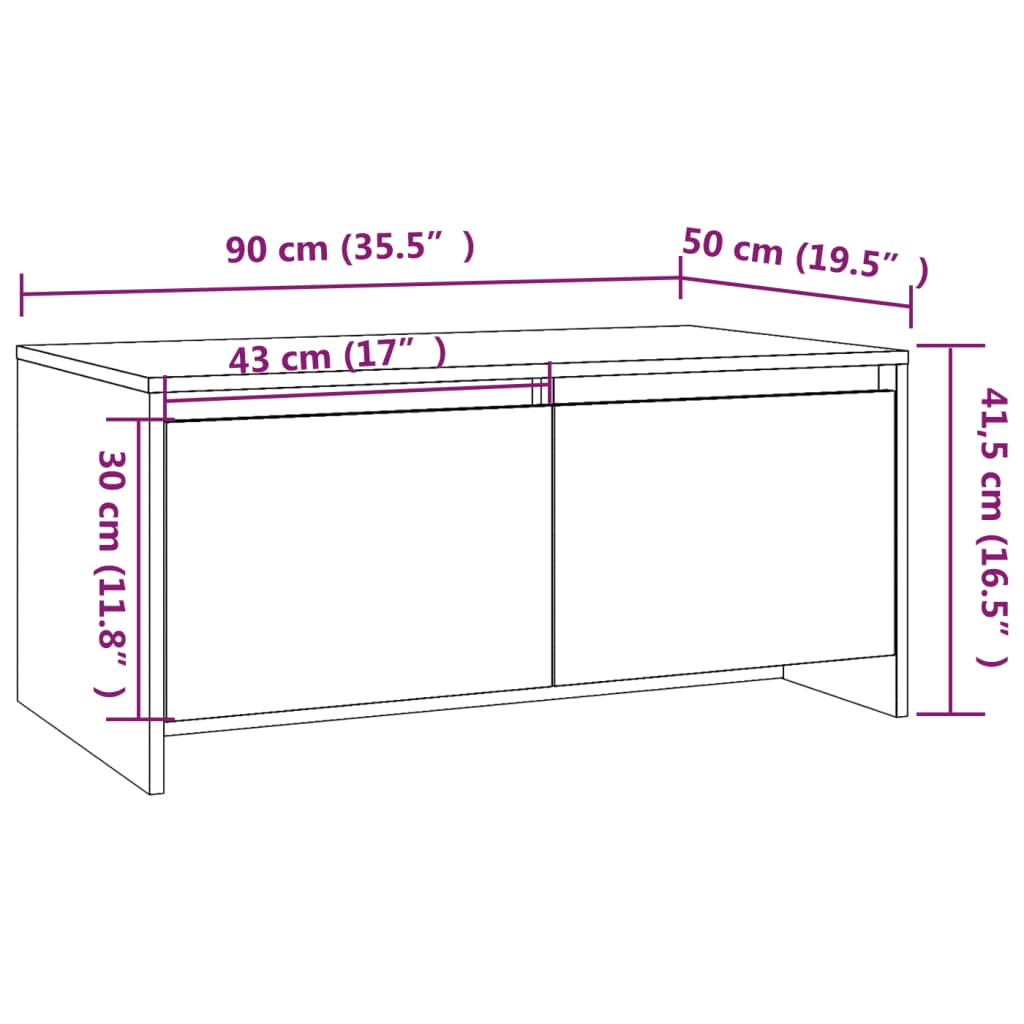 vidaXL Konferenční stolek bílý vysoký lesk 90x50x41,5 cm dřevotříska