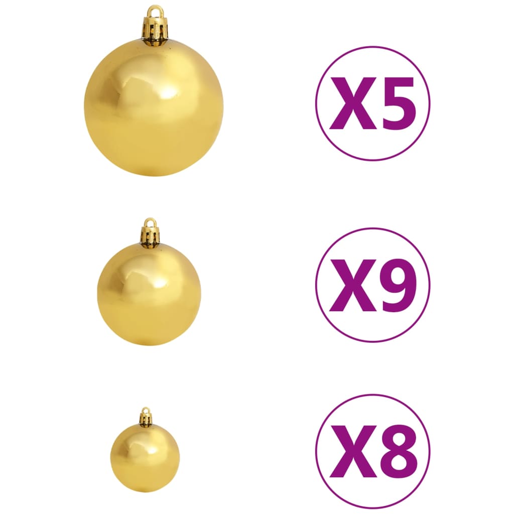 vidaXL Umělý vánoční stromek s LED a sadou koulí zlatý 150 cm PET