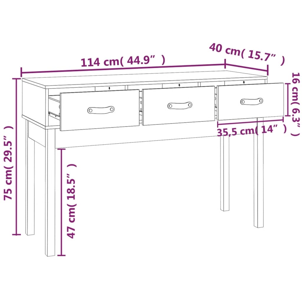 vidaXL Konzolový stolek šedý 110x40x75 cm masivní borové dřevo