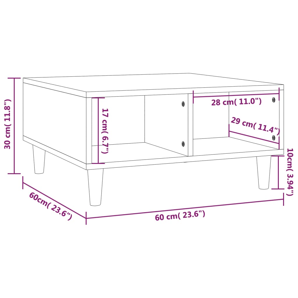 vidaXL Konferenční stolek kouřový dub 60 x 60 x 30 cm dřevotříska