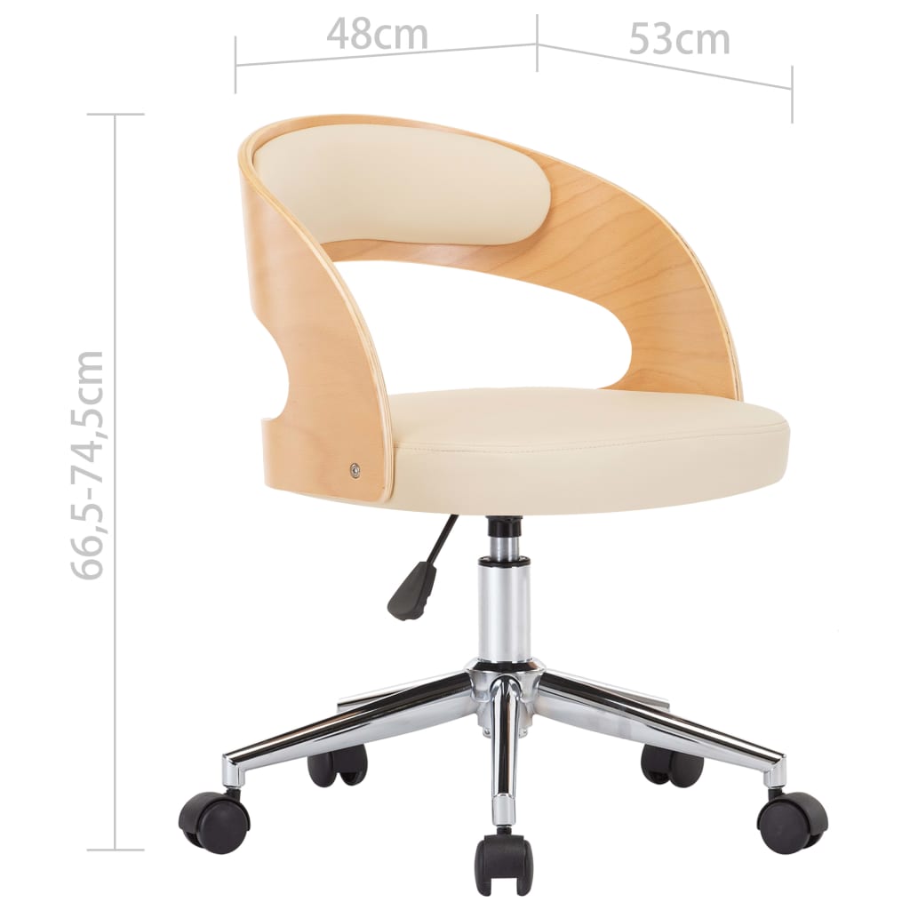 vidaXL Otočná kancelářská židle krémová ohýbané dřevo a umělá kůže