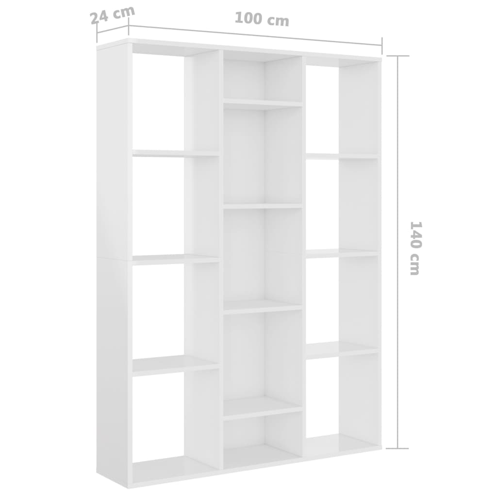 vidaXL Knihovna/dělící stěna bílá vysoký lesk 100x24x140cm dřevotříska
